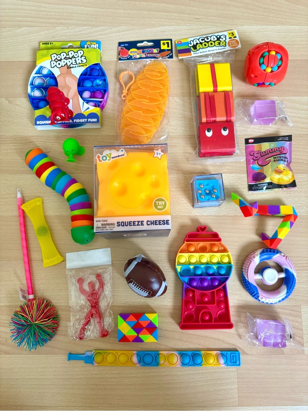 21 Squishy Toys Fidgets & Pop Its Lot | Sensory Puzzle Snake Squeeze Cheese